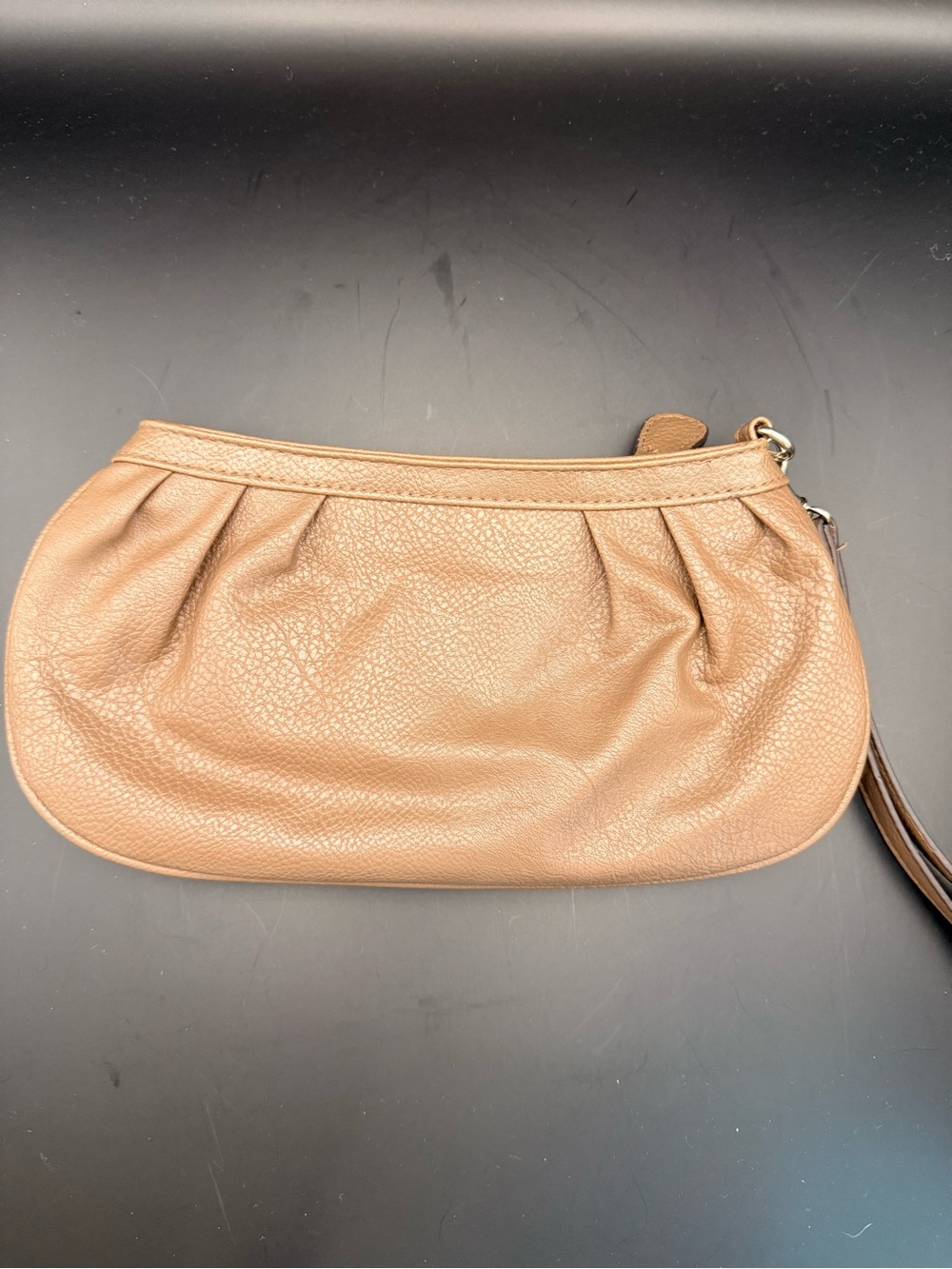 Leather Ruffle Wristlet Clutch - Tan - Picture 3 of 3